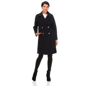 Zara Coat Wool Long Double Breasted Gold Buttons in Navy